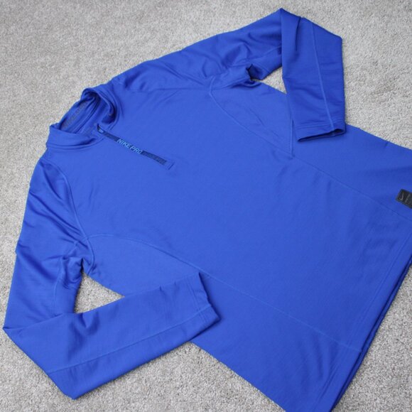 Nike Pro Sweatshirt Mens Large Blue Hyperwarm 1/4 Zip Mock Neck L/S Pullover - Picture 7 of 15